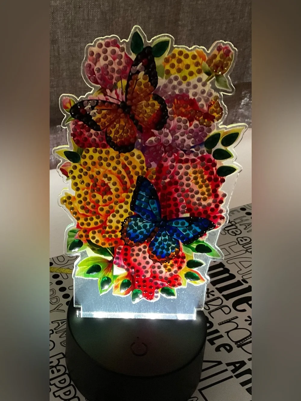 Diamond Art LED Night Light. Butterfly and hummingbird acrylic lamps. Sealed.
